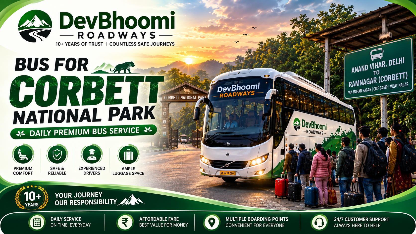 Bus for Corbett National Park | Daily Premium Bus from Delhi | Devbhoomi Roadways